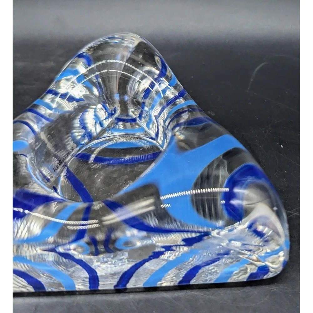 Set/2 Kosta Boda Piece Of Cake Triangle Signed Votive Candle Stripe Cobalt Blue